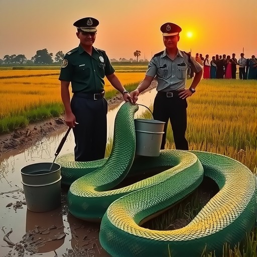 云南绿春农田惊现两条巨蟒 民警将其捕获放生