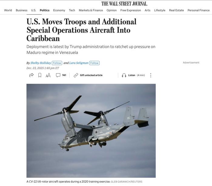 美媒：美国向加勒比地区增派美军人员装备及特战飞机