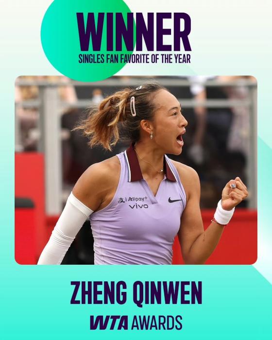 收获两奖，郑钦文连续四年斩获WTA年度奖项