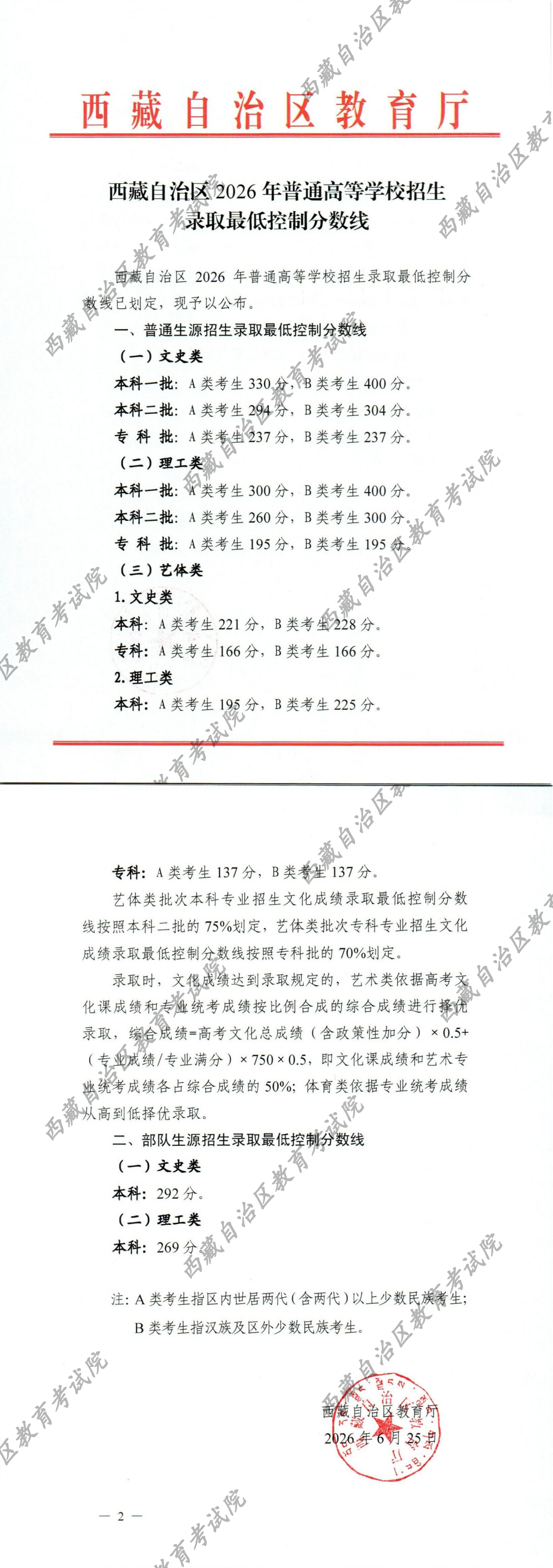 西藏2026年高考分数线公布