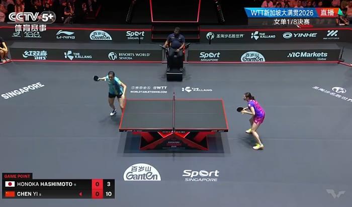 陈熠晋级WTT新加坡大满贯女单八强