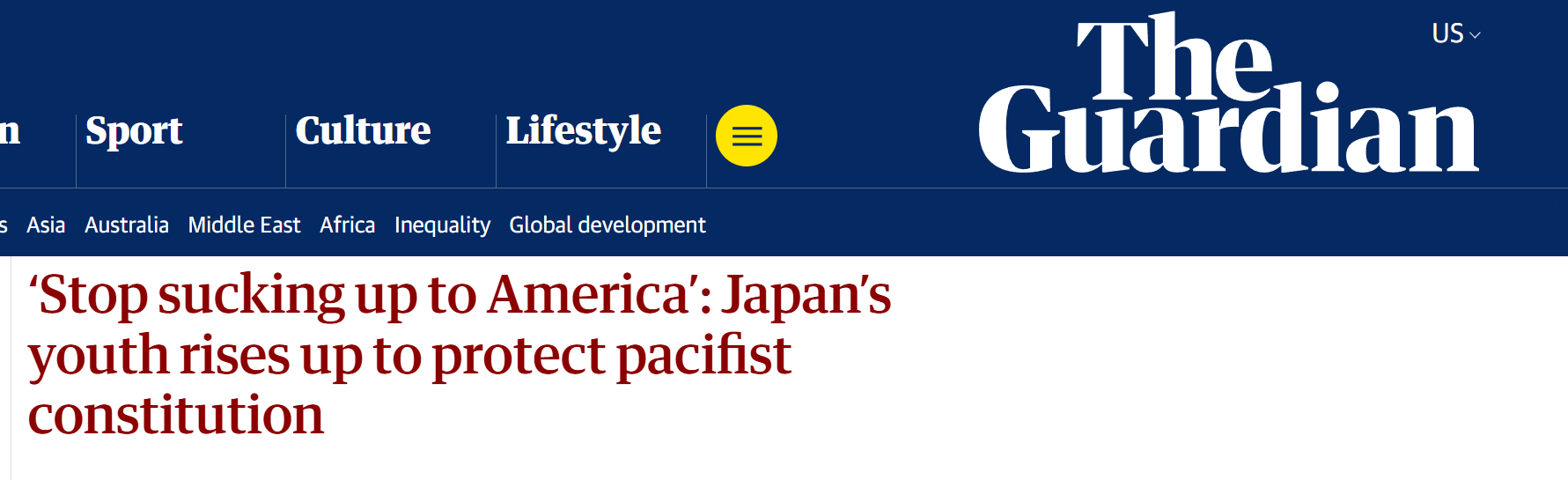 国际观察：“别再跪舔美国了！” 日本年轻一代街头抗议反对修宪