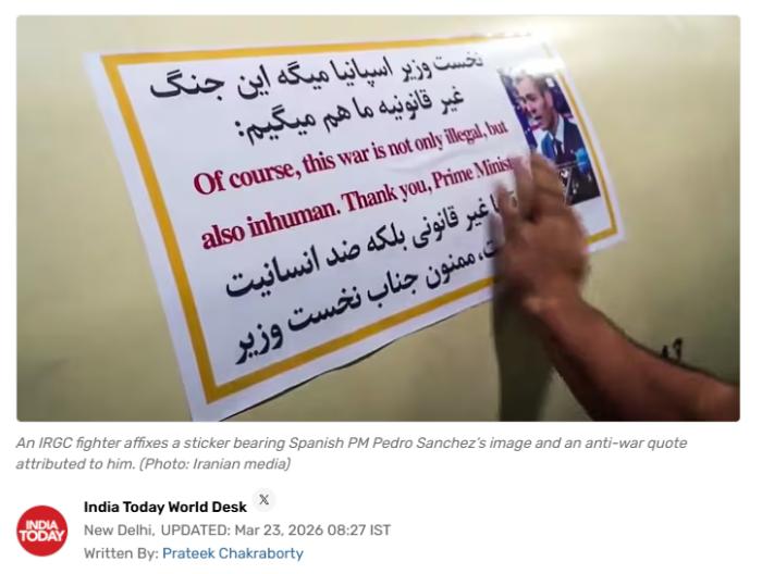 外媒：伊朗向以色列发射的导弹上写着感谢西班牙首相 谴责非法战